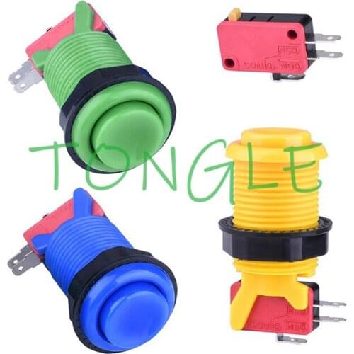 12PCS/Lot 28mm Mounting Hole Happ Style Arcade Buttons With Micro-Switches Black/Red/Blue Push Button For Jamma MAME Games Part