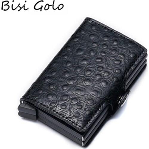 BISI GORO 2020 PU Leather Credit Card Holder Aluminium Double Box Fashion Men And Women Metal RFID Vintage Travel Card Wallet