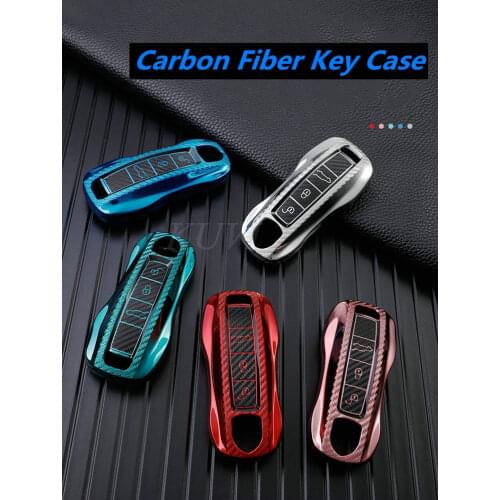 Car Key Case Cover Shell Carbon Fiber Chrome Color For Porsche Cayenne Macan 911 Boxster Cayman Panamera Accessories Keychain