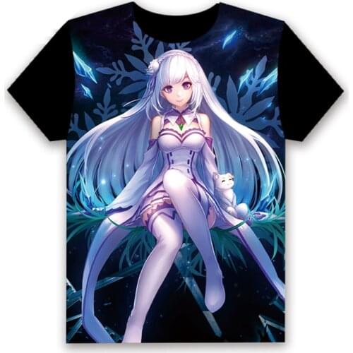 Re Zero kara Hajimeru Isekai Seikatsu Anime black short-sleeved T-shirt clothes for men and women