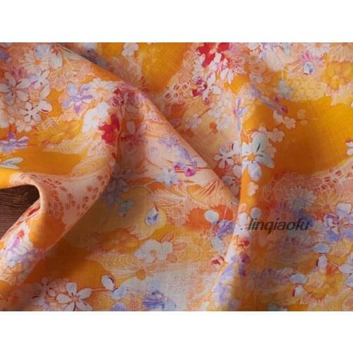 Pure burlap material thin digital printing colorful dress fabric High-end linen fabric