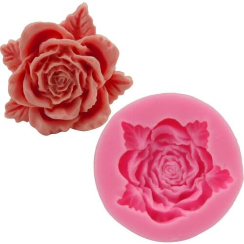 Rose flower with leaves silicone mold chocolate fondant baking cake mold dripping soap mold decoration
