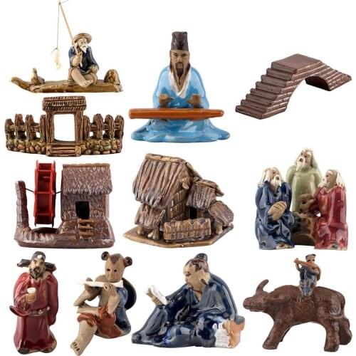 Home Decoration Crafts Figurines Miniatures Ceramics Vintage Chinese Fisherman Rockery Accessories Aquarium Fishbowl Decorate