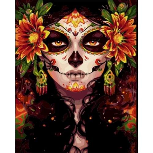 GATYZTORY DIY Painting by numbers Skull Girl Painting By Numbers Digital Painting Frameless On Canvas For Home Decoration