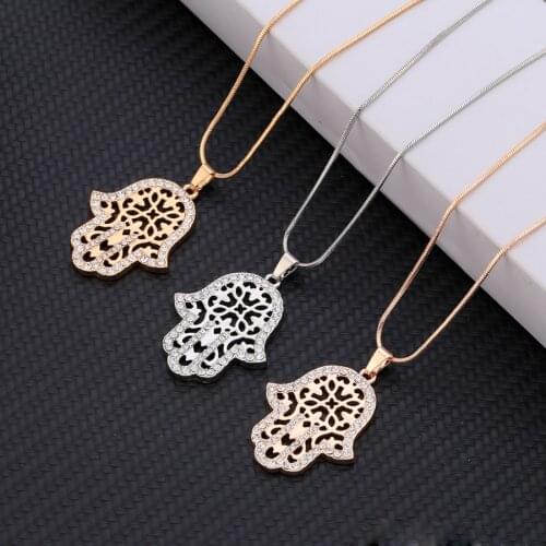Hot Turkish Evil Eye Crystal Hand Hamsa Necklace & Pendant Gold Color Short Chains Fashion Jewelry Gifts Dropshipping 2019