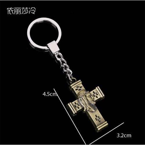Christian Jesus cross keychain jewelry gift, Jesus head Jesus cross keychain. Car key ring leather bag key chain