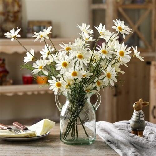 Artificial Dasiy Flowers Silk Fake Flowers Decorative Stamen Small Daisy for Wedding Holding Party 5Pcs Flowers Home Decoration