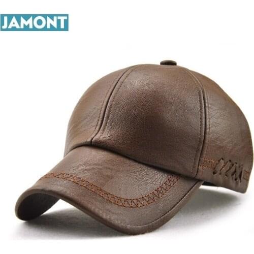 JAMONT 2019 New Winter PU Leather Baseball Cap Men Classic Hats for Man bone masculino