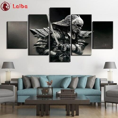 Pictures 5d diamond painting Modern black and white art, samurai full novelty 2021 mosaic art diamond embroidery icons 5pcs