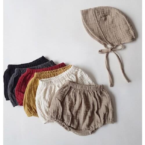 Baby Girls Soft Bloomers Set New Muslin Double Gauze Shorts Hat Photo Props Set Spodenki Cute Baby Boys Newborn Szorty