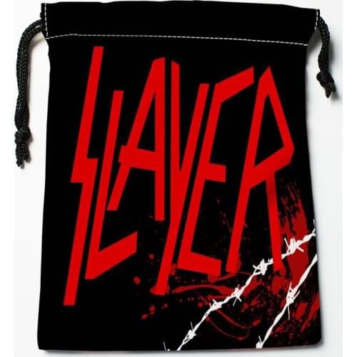 Nice Slayer Logo Drawstring Bags HD Print 18X22CM New Arrival Soft Satin Fabric Resuable Storage Clothes Bag Shoes Bags 12.2