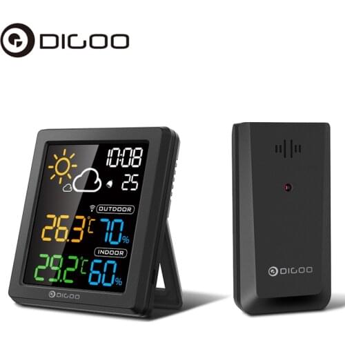 DIGOO DG-8647 Mini HD Color Screen LCD Weather Station Alarm Clock Smart Hygrometer Thermometer Snooze Dual Desktop Clocks