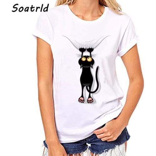 Fashion Naughty Black Cat 3D T shirt Women Lovely Shirt 2020 Casual Short Sleeve O-neck Tee Shirt Womens T-shirt