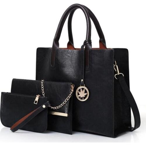 Fashion 3PCS Womens Bag Set Simple PU Leather Solid Color Handbag Ladies Messenger Bag Shoulder Bag Wallet Bags Purses