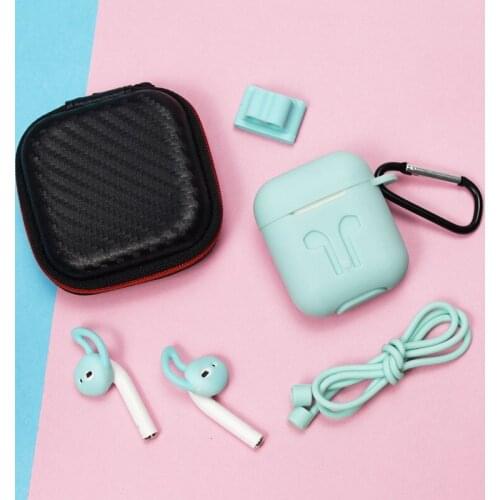 For Airpods wireless Earphone 6 in 1 soft Case Pouch For Apple bluetooth Headphones cap silicone Cases holder anti-lost string