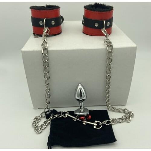 Sex Bondage kit of Bondage Wrist to Anal Plug Sex Toys with Metal Chain for Men Women Gay Bdsm Slave Handcuffs Strap SM Games