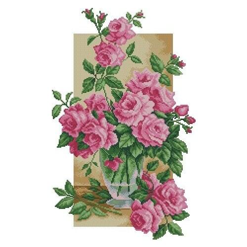 Needlework Cross stitch Handmade 14CT Counted Canvas DIY,Cross-stitch kits,Embroidery Flower rose vase 2-37-52