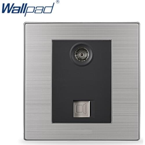 2019 Hot Sale TV and COM Socket Wallpad Luxury Television and Computer Wall Power Socket Network Black / Champagne AC 110-250V