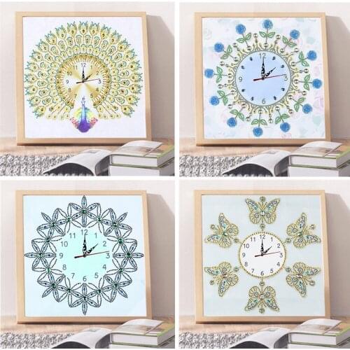 Wall Clock Special Shaped Diamond Painting Clock 5D DIY Diamond Embroidery Peacock Flowers Quartz of Rhinestone Home Decoration