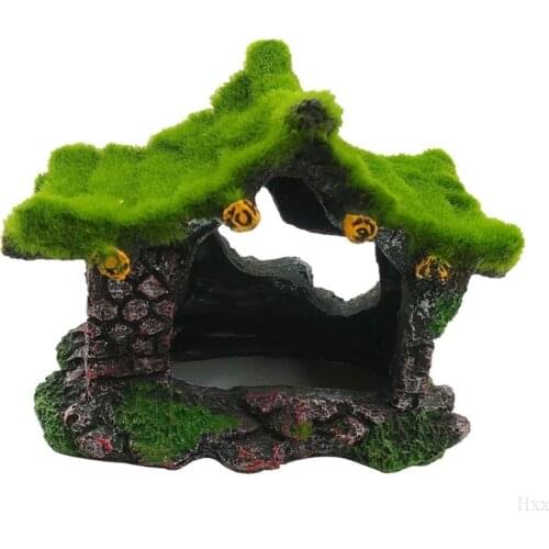 New Aquarium Ornament Hollow Moss Resin House Fish Hideout Hideaway for Betta Turtle