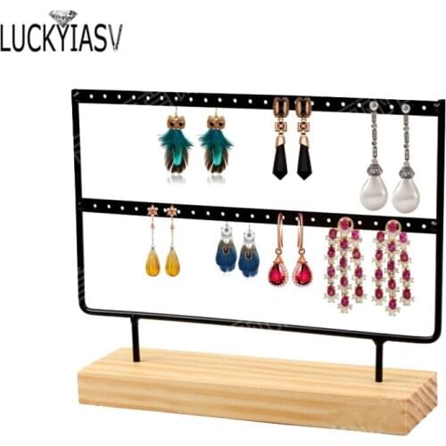Wholesale Wooden Base Metal Ear Studs Pendant Jewelry Holder Display Stand Organizer Earrings Presenting Rack 24/44/66 Holes
