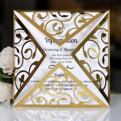 Simple gold bug laser cut wedding invitations light refection elegant customized invites free printing free ship
