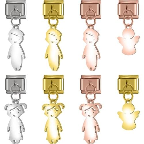 Hapiship 2020 Top Original Daisy Boy Girl Angel High-end Charm Links Fit 9mm Bracelet Stainless Steel Jewelry DIY Making DJ307