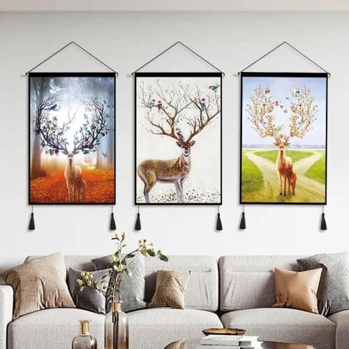 Nordic Deer Canvas Paintings Wall Art Art Posters Home Living Room Decoration Hanging Scroll Painting Wall Tapestry Decor