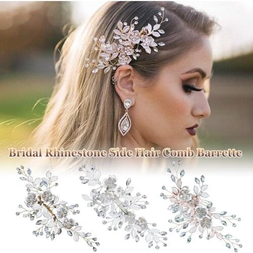 Bridal Rhinestone Side Hair Comb Pearl Hair Comb Barrette Fashion Diamond Comb Wedding Hair Comb Clip Hairpins Accessories