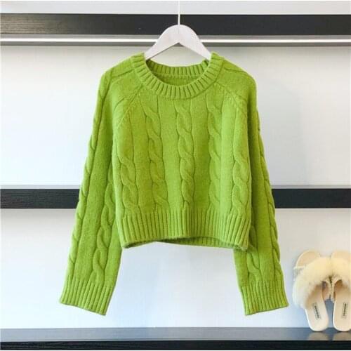 Harajuku Womens Pull Sweaters 2020 Autumn New Green Jumpers Candy ColorKnitting Roupas femininas Short Sweater Twisted Pullover