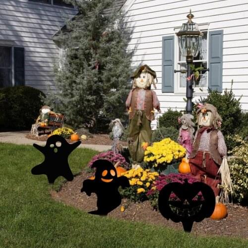 Halloween Garden Decoration Acrylic Black Ghost Pumpkin Skeleton Grass Silhouette Decoration 32cm Halloween Yard Lawn Stakes