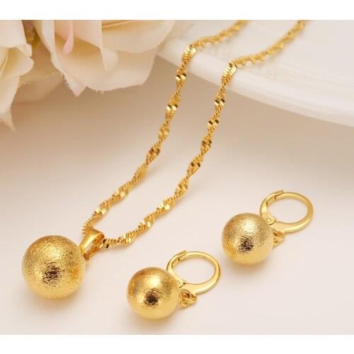 Gold Color Bead Jewelry sets necklace Round Ball pendant Earrings for Women Arab Africa Ethiopian girls kids party Jewelry gift