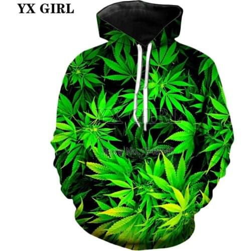 YX GIRL 2018 Autumn New Fashion 3D Sweatshirt Green weed Print Hoodie Mens Women Harajuku Casual Pullovers Drop shipping