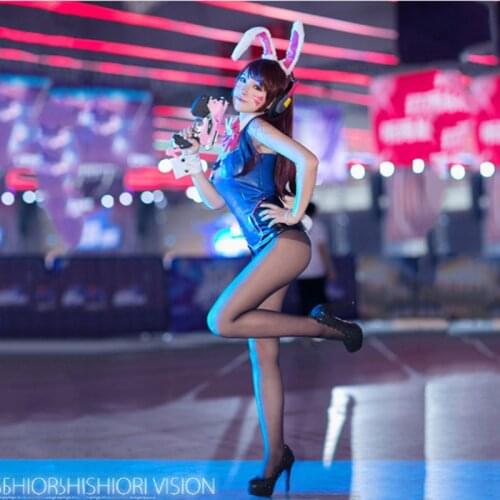 Sexy D.va Bunny Girl Cosplay D.va Rabbit Girl Cosplay Dva Mercy Cosplay With Ears Tie Tail D va PU Suit Costume 2018 Halloween