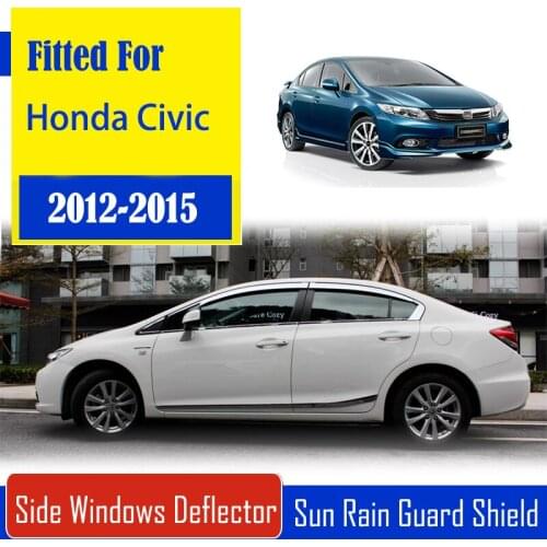 1 Set Chrome Side Vent Sun Shade Window Visors Rain Guard Deflectors For Honda Civic 2012-2015