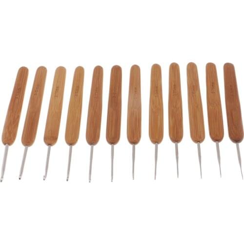 12Pcs Bamboo Crochet Hook Knit Weave Yarn Craft Knitting Needles Set 12 Size