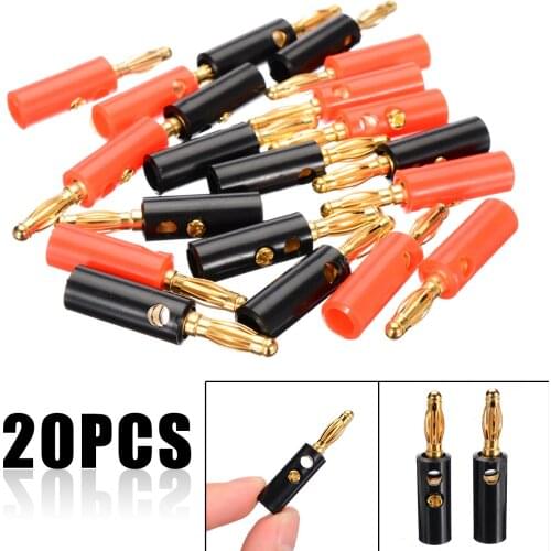 20pcs Professional 4mm Audio Speaker Wire Cable Banana Plug Connector Adapter Music Speakers Connector Socket Parts Red+Black