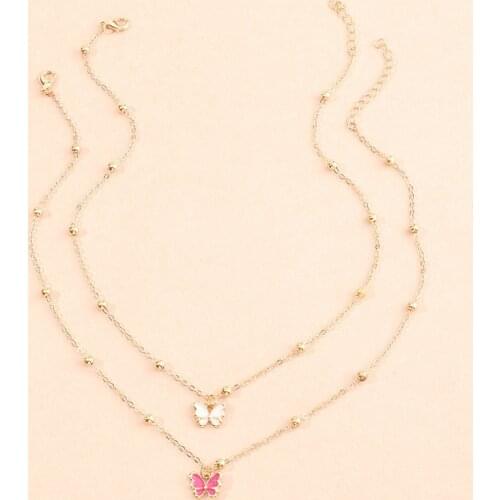 2020 European and American Jewelry Wholesale Sweet Alloy Dripping Small Butterfly Necklace Wild Single Layer Clavicle Chain