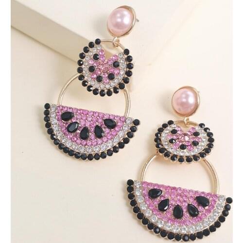 2020 New Summer Fruit Crystal Drop Earrings for Women Watermelon Grapefruit Rhinestone Statement Earring Party Wedding Jewelry