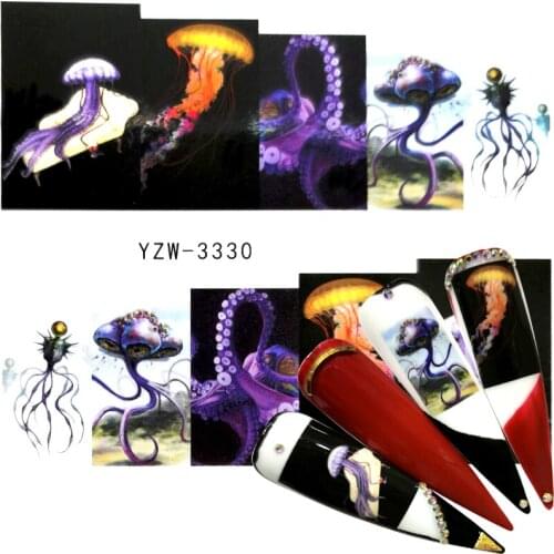 WUF 2020 Nail Stickers Marine life/Flower Series Water Decal Flower Plant Pattern 3D Manicure Sticker Nail Water Sticker