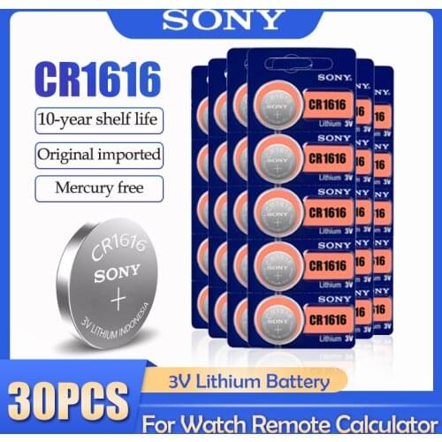 30pcs/lot Sony CR1616 CR 1616 DL1616 ECR1616 LM1616 3V Lithium Battery Button Coin Cell For Watch Remote Control Toy Clock
