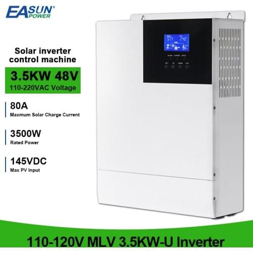 3500W 110vac/120vac MPPT 80A Solar Hybrid Inverter 145VDC 48V Battery AC 50Hz/60Hz Pure Sine Wave Inverter Lithium Battery