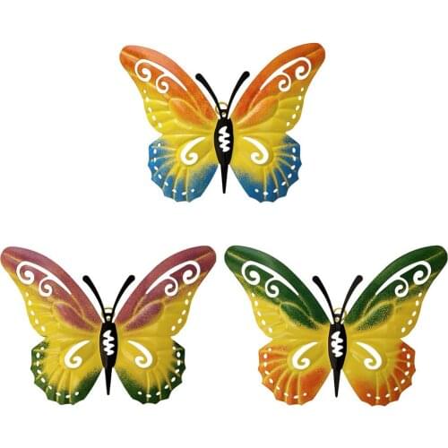 3D Innovative Wrought Iron Butterfly Wall Hanging Ornaments Craft Detailed Realistic Natural Art Decoration For Home Garden