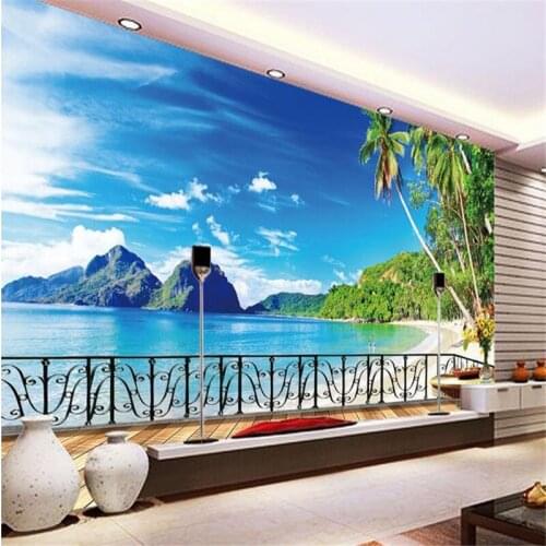 Beibehang 3d stereoscopic beach sights murals Europe TV backdrop wallpaper living room bedroom murals 3d room wallpaper