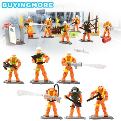 6 Soldiers 1:36 Fire Experts Building Block Set Simulation Action Figure Full Joint Rotation Assembly Model Kids Toys For Boys