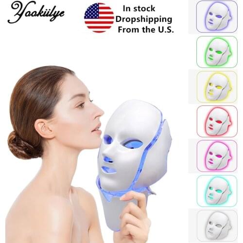 Dropship 7 Colors LED Facial Mask Photon Therapy Mask with Neck Anti-Acne Wrinkle Removal Skin Rejuvenation Face Skin Care Tools
