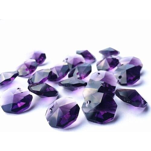 Free Shipping 100pcs/lot 14mm Violet Crystal Octagon beads in One hole For Chandelier Pendants Glass Curtain Beads Supplies