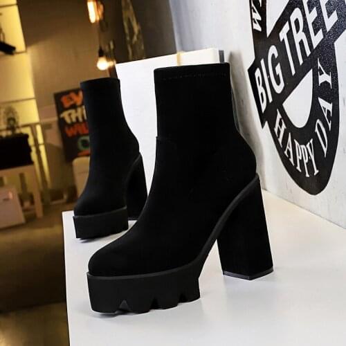 BIGTREE 2020 Women Ankle Boots Round Toe Suede Leather All Match Square High Heel Fashion Winter Shoes Women Boots