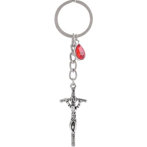 1PCS Women/Mens Fashion Cross of Jesus Charm 25mm Keychain Key Rings Alloy Charms Gifts 20 Colors You Choose