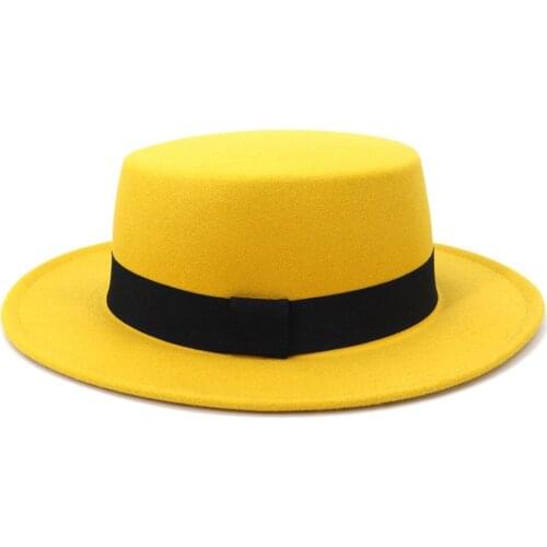 New Classic Solid Color Felt Fedoras for Men Women Artificial Wool Blend Jazz Cap Wide Brim Simple Church Derby Flat Top Hat